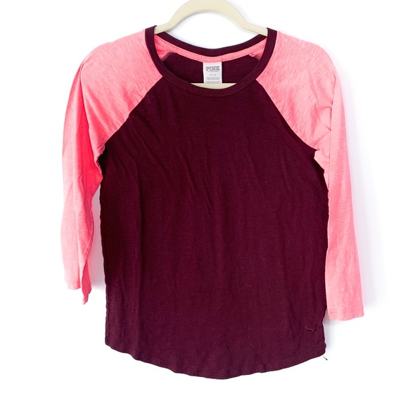 PINK Victoria's Secret Tops - Victoria Secret Pink Maroon & Pink Baseball Tee